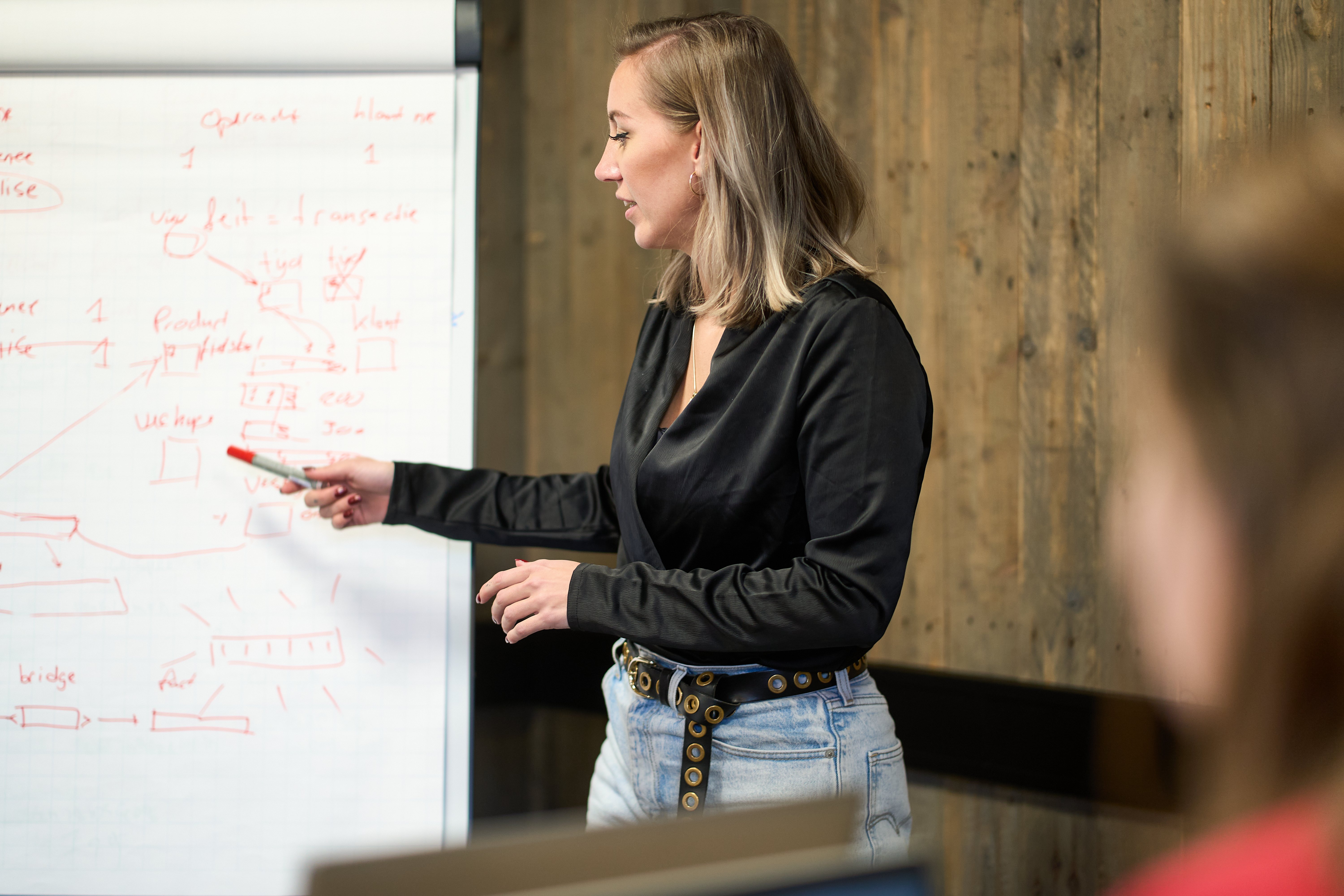 Collega tekent de data architectuur